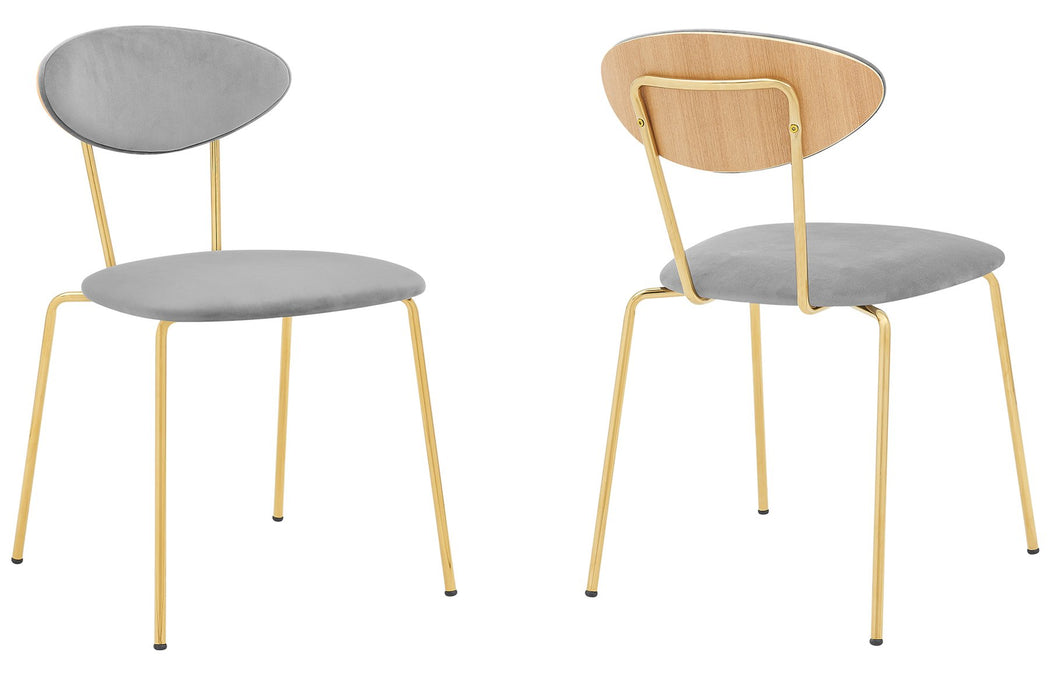 Neo Modern Gray Velvet and Gold Metal Leg Dining Room Chairs - Set of 2