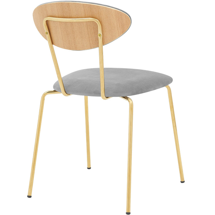 Neo Modern Gray Velvet and Gold Metal Leg Dining Room Chairs - Set of 2