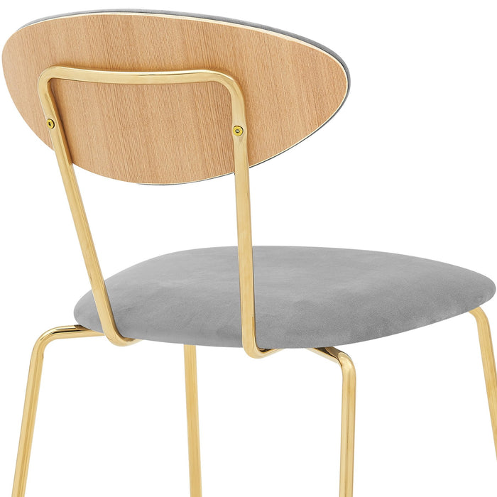 Neo Modern Gray Velvet and Gold Metal Leg Dining Room Chairs - Set of 2