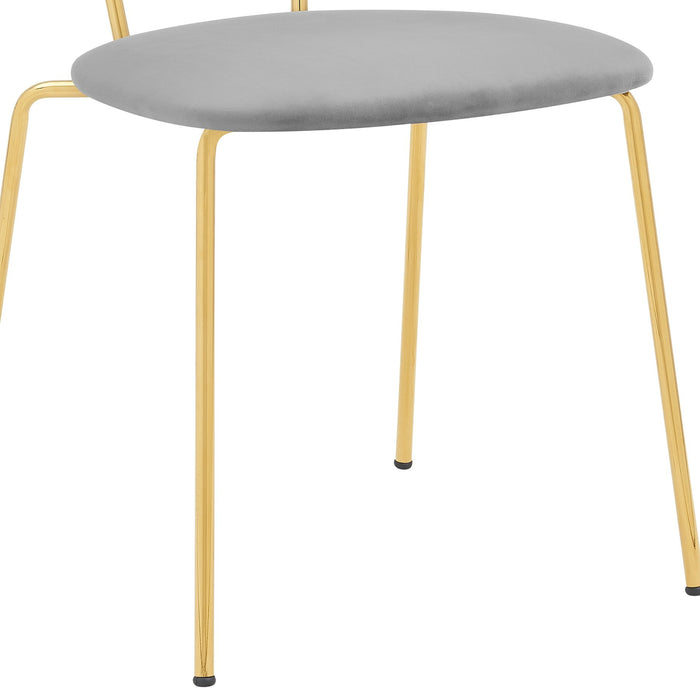 Neo Modern Gray Velvet and Gold Metal Leg Dining Room Chairs - Set of 2