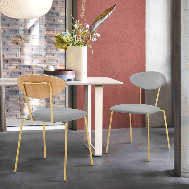 Neo Modern Gray Velvet and Gold Metal Leg Dining Room Chairs - Set of 2 - Furniture City (CA)l