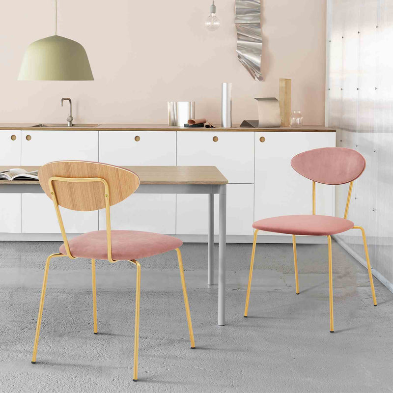 Neo Modern Pink Velvet and Gold Metal Leg Dining Room Chairs - Set of 2 - Furniture City (CA)l