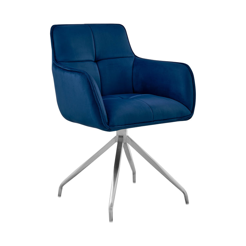 Noah Dining Room Accent Chair in Blue Velvet and Brushed Stainless Steel Finish - Furniture City (CA)l