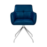 Noah Dining Room Accent Chair in Blue Velvet and Brushed Stainless Steel Finish - Furniture City (CA)l
