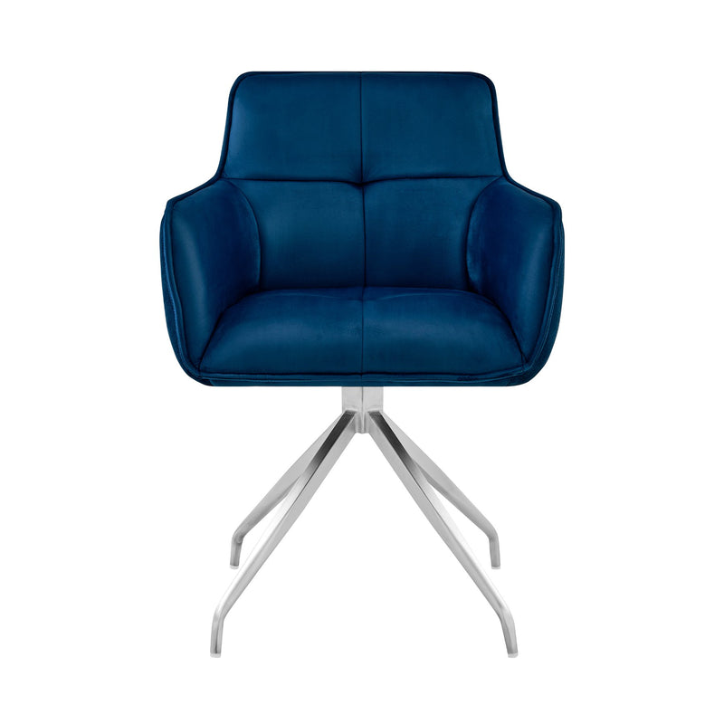 Noah Dining Room Accent Chair in Blue Velvet and Brushed Stainless Steel Finish - Furniture City (CA)l