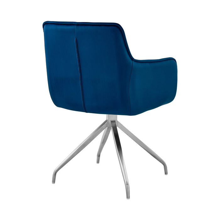 Noah Dining Room Accent Chair in Blue Velvet and Brushed Stainless Steel Finish