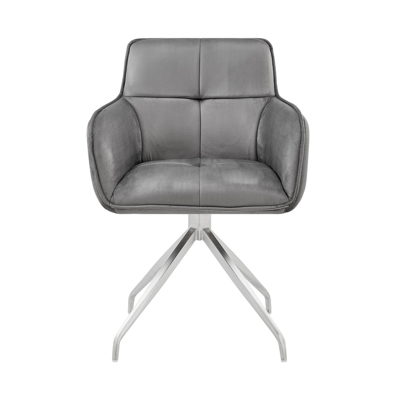 Noah Dining Room Accent Chair in Gray Velvet and Brushed Stainless Steel Finish - Furniture City (CA)l