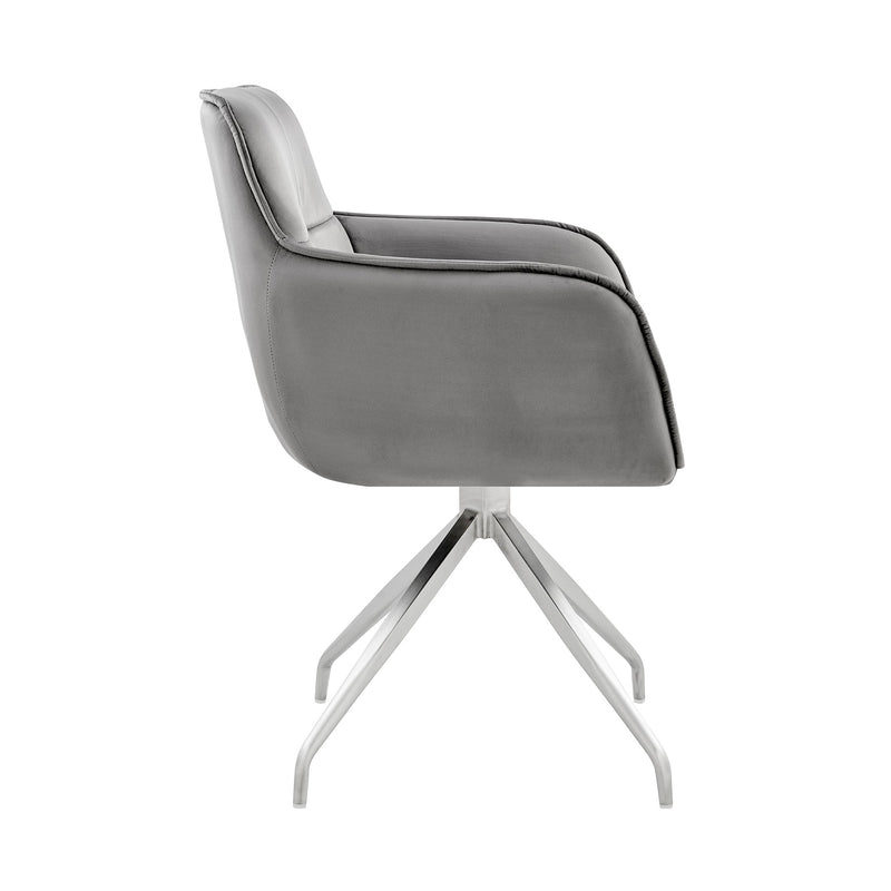 Noah Dining Room Accent Chair in Gray Velvet and Brushed Stainless Steel Finish - Furniture City (CA)l