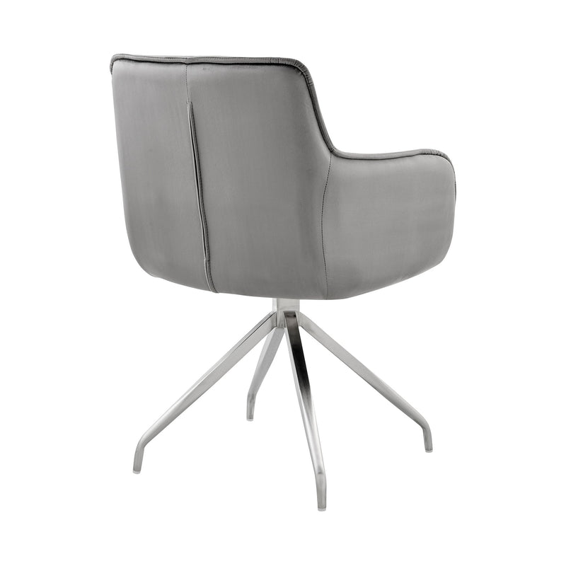 Noah Dining Room Accent Chair in Gray Velvet and Brushed Stainless Steel Finish - Furniture City (CA)l