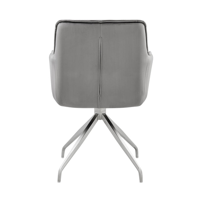 Noah Dining Room Accent Chair in Gray Velvet and Brushed Stainless Steel Finish
