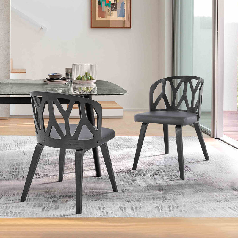 Nia Gray Faux Leather and Black Wood Dining Chairs - Set of 2 - Furniture City (CA)l