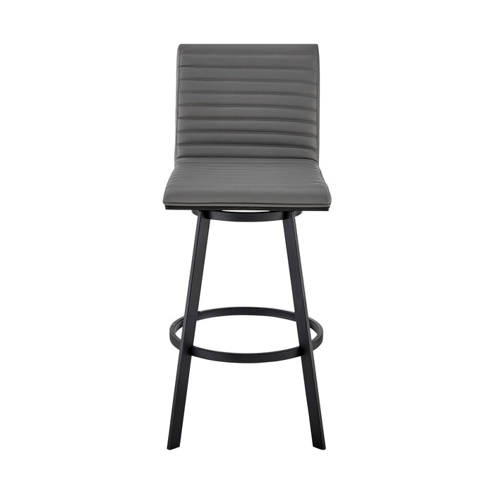 Nikole 26" Counter Height Swivel Bar Stool in Matt Black Finish with Gray Faux Leather