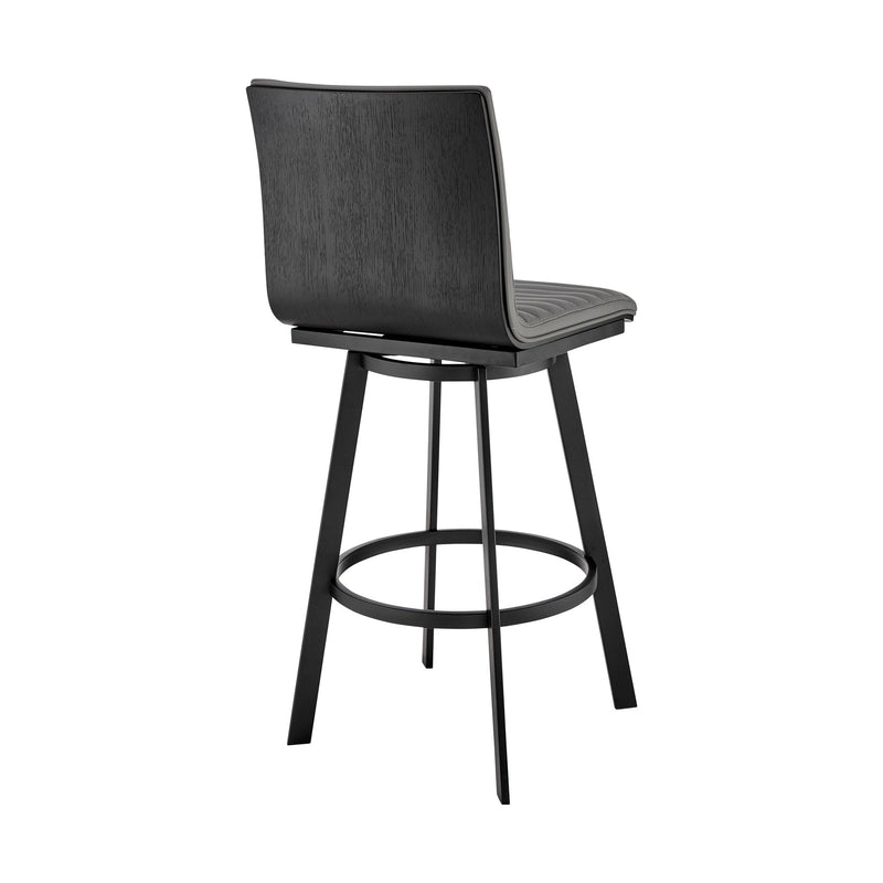Nikole 26" Counter Height Swivel Bar Stool in Matt Black Finish with Gray Faux Leather - Furniture City (CA)l