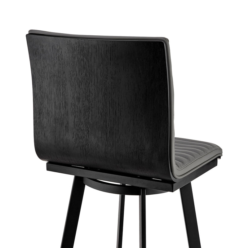 Nikole 26" Counter Height Swivel Bar Stool in Matt Black Finish with Gray Faux Leather - Furniture City (CA)l