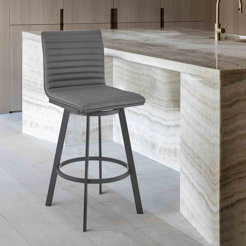 Nikole 26" Counter Height Swivel Bar Stool in Matt Black Finish with Gray Faux Leather - Furniture City (CA)l