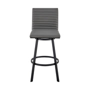 Nikole 30" Bar Height Swivel Bar Stool in Matt Black Finish with Gray Faux Leather - Furniture City (CA)l
