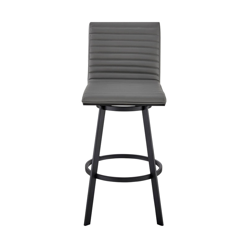Nikole 30" Bar Height Swivel Bar Stool in Matt Black Finish with Gray Faux Leather - Furniture City (CA)l