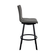 Nikole 30" Bar Height Swivel Bar Stool in Matt Black Finish with Gray Faux Leather - Furniture City (CA)l