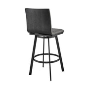 Nikole 30" Bar Height Swivel Bar Stool in Matt Black Finish with Gray Faux Leather - Furniture City (CA)l