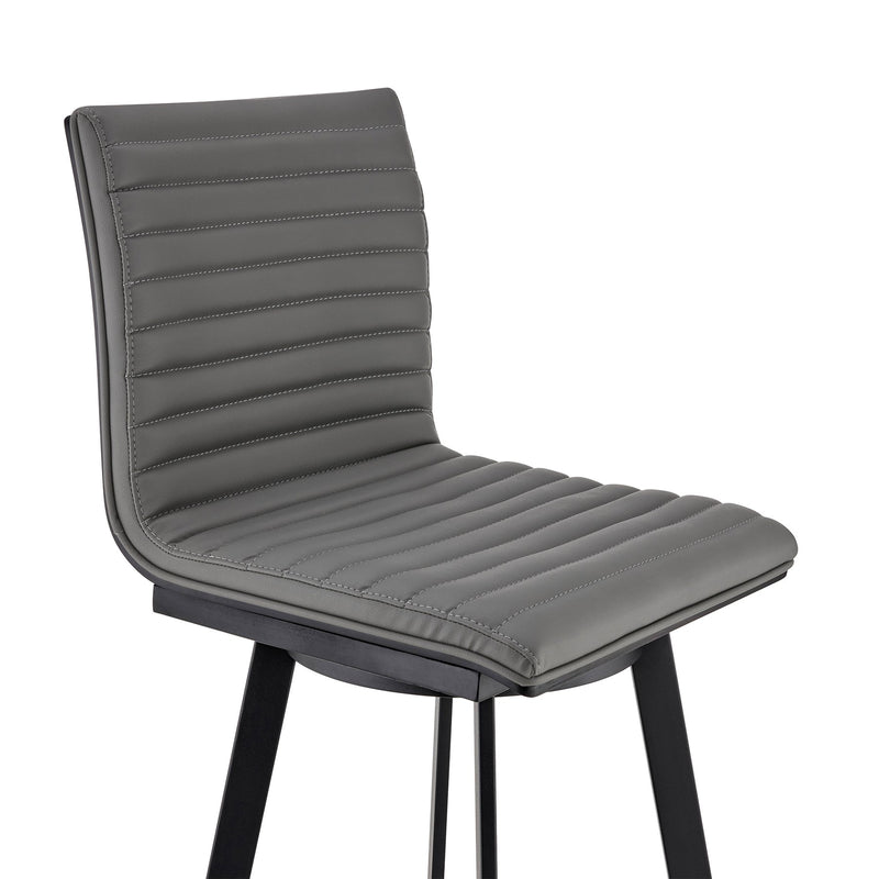 Nikole 30" Bar Height Swivel Bar Stool in Matt Black Finish with Gray Faux Leather - Furniture City (CA)l