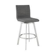 Nikole 26" Counter Height Black Swivel Bar Stool in Brushed Stainless Steel Finish and Gray Faux Leather - Furniture City (CA)l