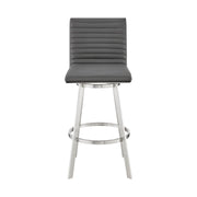 Nikole 26" Counter Height Black Swivel Bar Stool in Brushed Stainless Steel Finish and Gray Faux Leather - Furniture City (CA)l