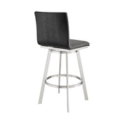 Nikole 26" Counter Height Black Swivel Bar Stool in Brushed Stainless Steel Finish and Gray Faux Leather - Furniture City (CA)l