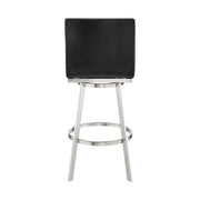Nikole 26" Counter Height Black Swivel Bar Stool in Brushed Stainless Steel Finish and Gray Faux Leather - Furniture City (CA)l