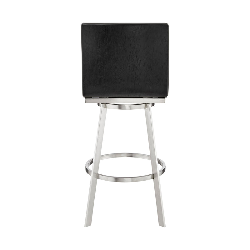 Nikole 26" Counter Height Black Swivel Bar Stool in Brushed Stainless Steel Finish and Gray Faux Leather - Furniture City (CA)l