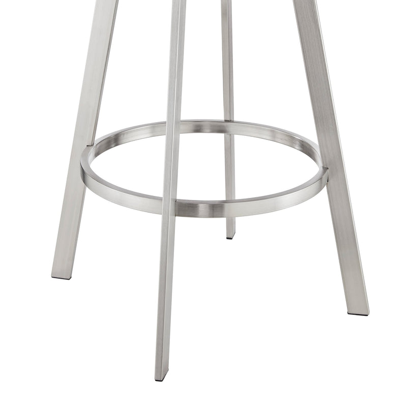 Nikole 26" Counter Height Black Swivel Bar Stool in Brushed Stainless Steel Finish and Gray Faux Leather - Furniture City (CA)l