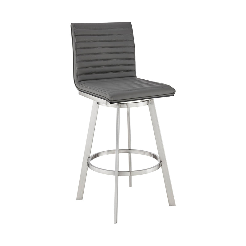 Nikole 30" Bar Height Black Swivel Bar Stool in Brushed Stainless Steel Finish and Gray Faux Leather - Furniture City (CA)l
