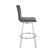 Nikole 30" Bar Height Black Swivel Bar Stool in Brushed Stainless Steel Finish and Gray Faux Leather - Furniture City (CA)l