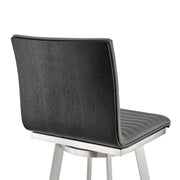 Nikole 30" Bar Height Black Swivel Bar Stool in Brushed Stainless Steel Finish and Gray Faux Leather - Furniture City (CA)l