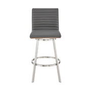 Nikole 26" Counter Height Walnut Swivel Bar Stool in Brushed Stainless Steel Finish and Gray Faux Leather - Furniture City (CA)l