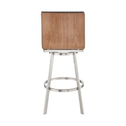 Nikole 26" Counter Height Walnut Swivel Bar Stool in Brushed Stainless Steel Finish and Gray Faux Leather - Furniture City (CA)l