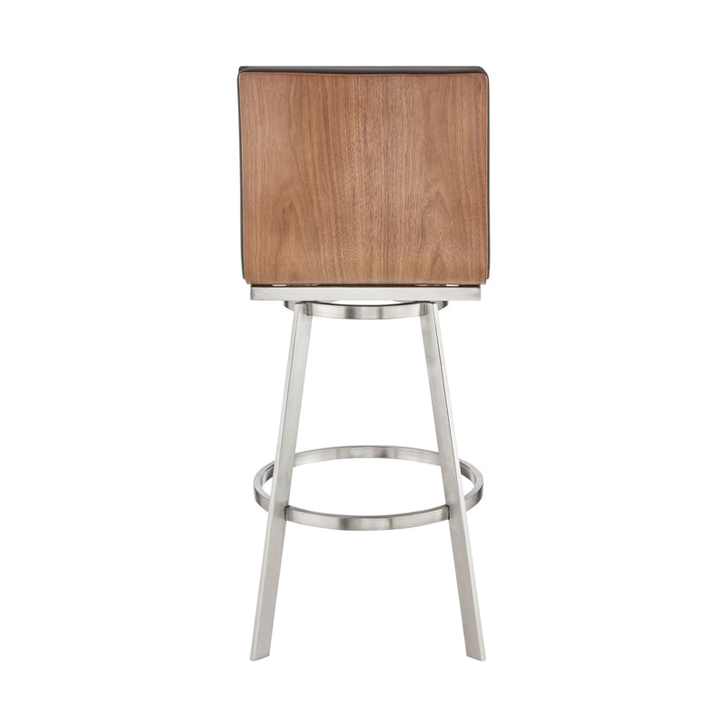 Nikole 26" Counter Height Walnut Swivel Bar Stool in Brushed Stainless Steel Finish and Gray Faux Leather - Furniture City (CA)l