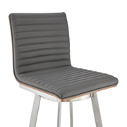 Nikole 30" Bar Height Walnut Swivel Bar Stool in Brushed Stainless Steel Finish and Gray Faux Leather - Furniture City (CA)l