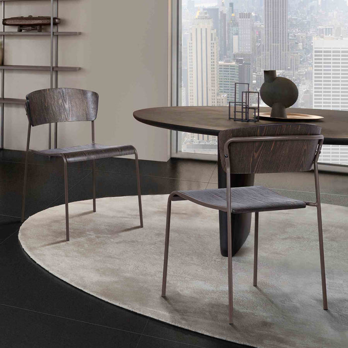 Nick Walnut and Metal Open Back Dining Accent Chairs (Set of 2)