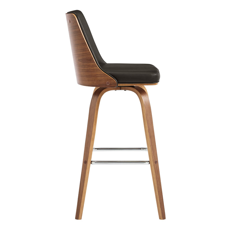 Nolte 26" Swivel Counter Stool in Brown Faux Leather and Walnut Wood - Furniture City (CA)l