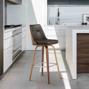 Nolte 26" Swivel Counter Stool in Brown Faux Leather and Walnut Wood - Furniture City (CA)l