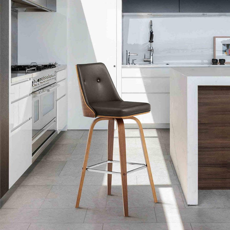 Nolte 26" Swivel Counter Stool in Brown Faux Leather and Walnut Wood - Furniture City (CA)l