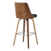 Nolte 30" Swivel Bar Stool in Brown Faux Leather and Walnut Wood - Furniture City (CA)l