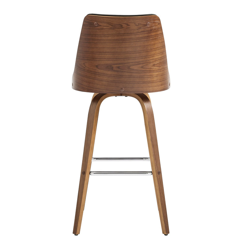 Nolte 30" Swivel Bar Stool in Brown Faux Leather and Walnut Wood - Furniture City (CA)l