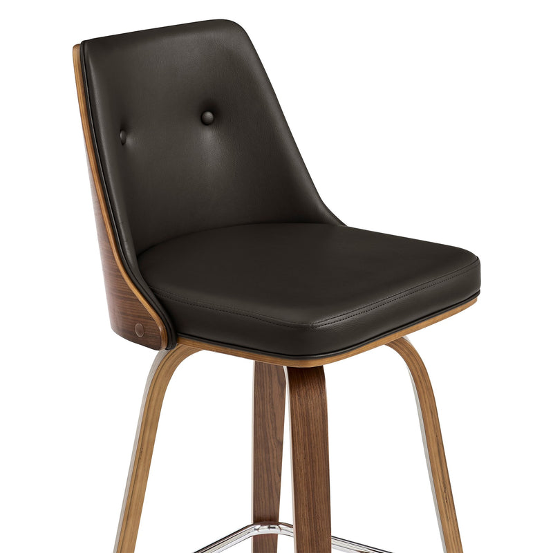 Nolte 30" Swivel Bar Stool in Brown Faux Leather and Walnut Wood - Furniture City (CA)l