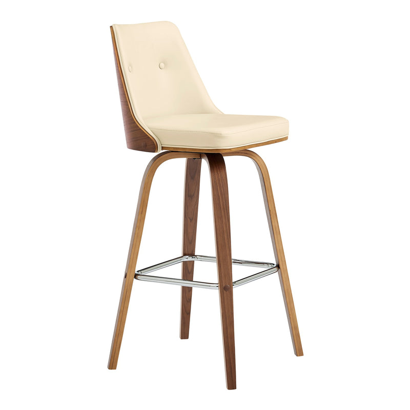 Nolte 30" Swivel Bar Stool in Cream Faux Leather and Walnut Wood - Furniture City (CA)l