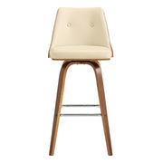 Nolte 30" Swivel Bar Stool in Cream Faux Leather and Walnut Wood - Furniture City (CA)l