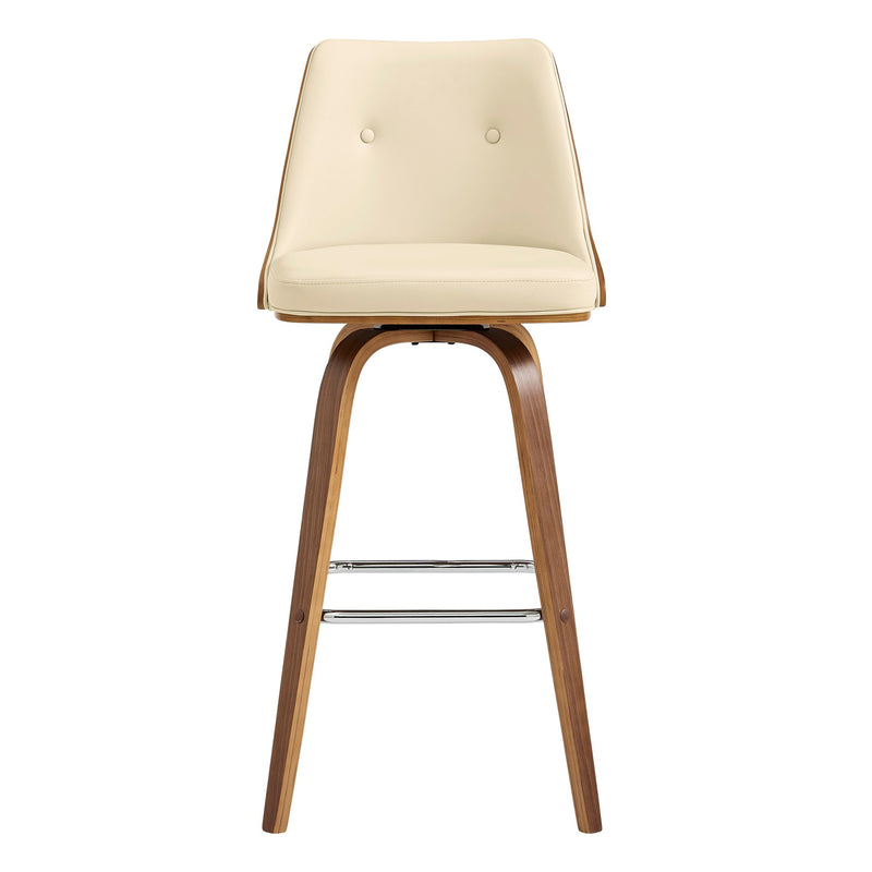 Nolte 30" Swivel Bar Stool in Cream Faux Leather and Walnut Wood - Furniture City (CA)l