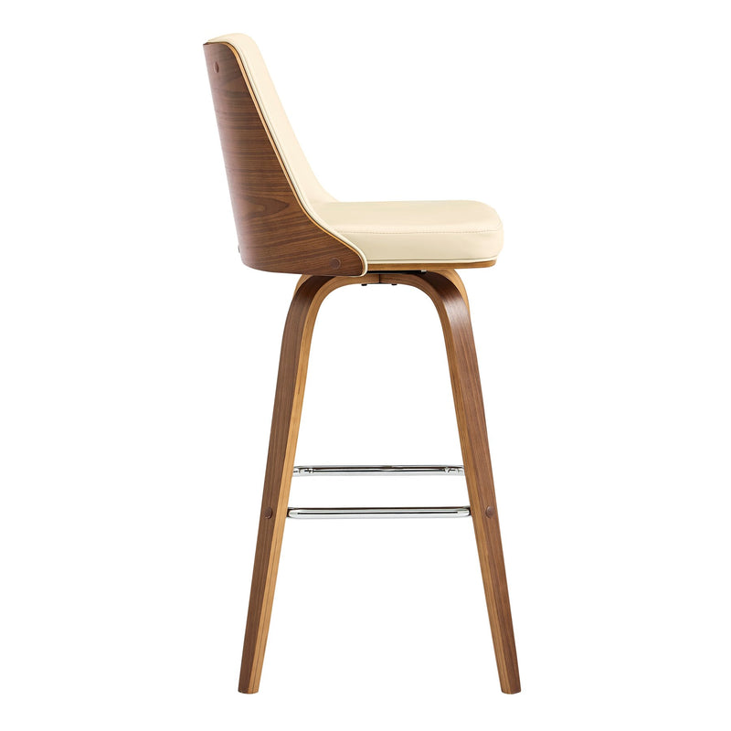 Nolte 30" Swivel Bar Stool in Cream Faux Leather and Walnut Wood - Furniture City (CA)l