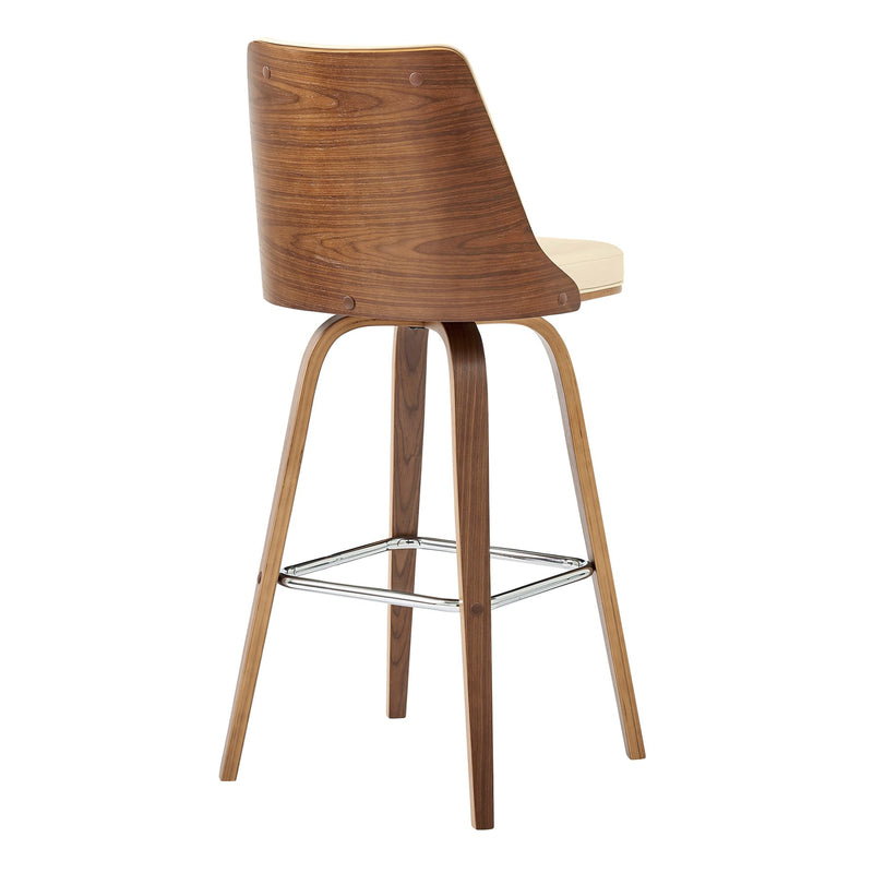 Nolte 30" Swivel Bar Stool in Cream Faux Leather and Walnut Wood - Furniture City (CA)l