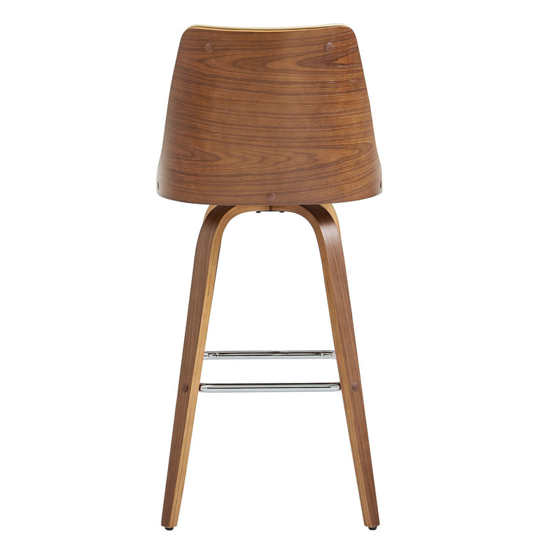 Nolte 30" Swivel Bar Stool in Cream Faux Leather and Walnut Wood - Furniture City (CA)l